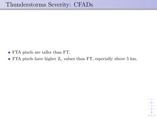 Thunderstorms Severity: CFADs
FTA pixels are taller than FT.
FTA pixels have higher Zc values than FT, especially above 5 km.
 