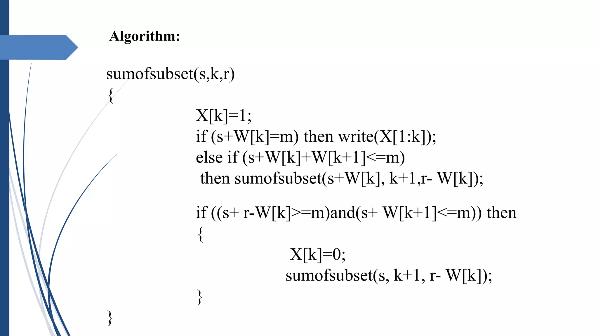 sum of subset problem using Backtracking