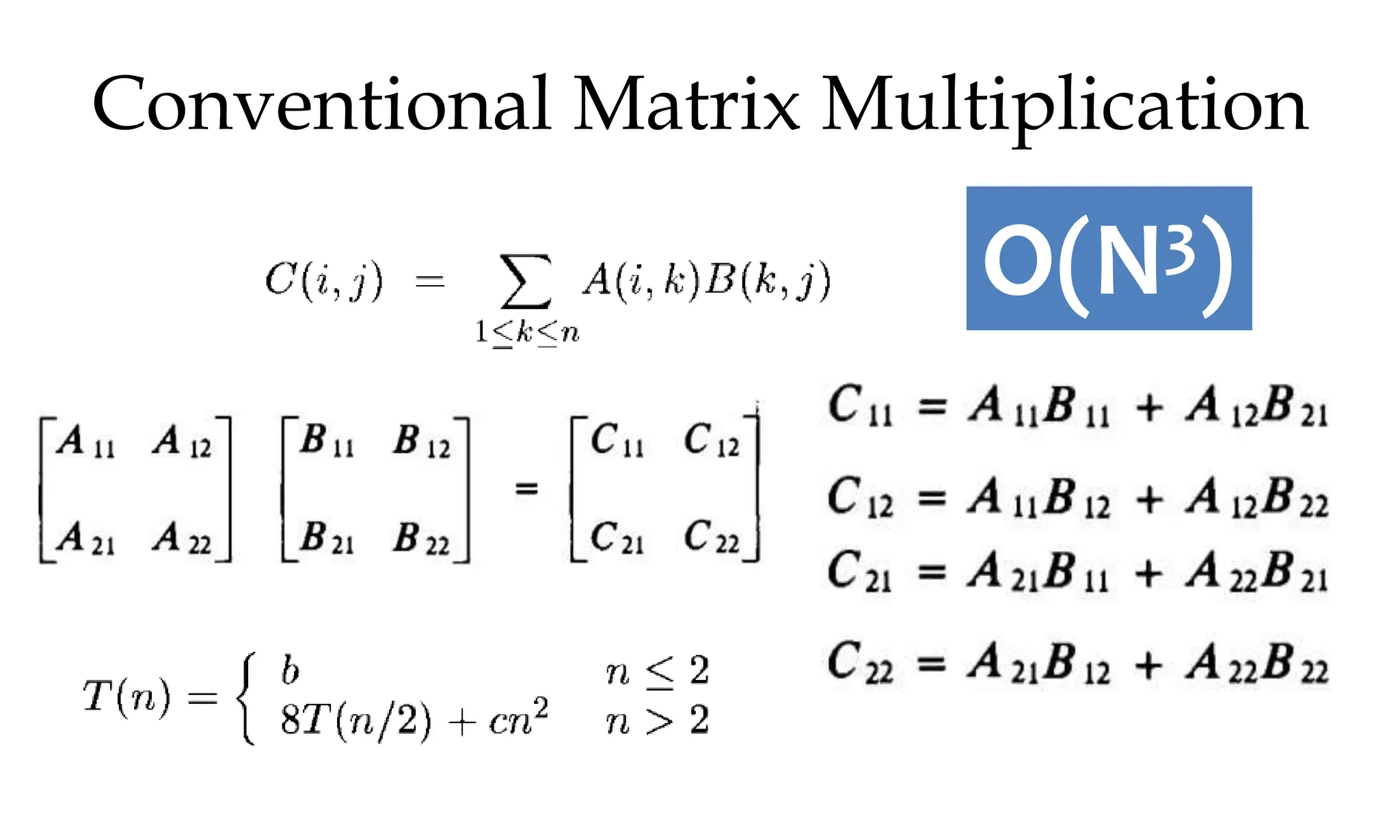 Conventional Matrix Multiplication O(N3) 
