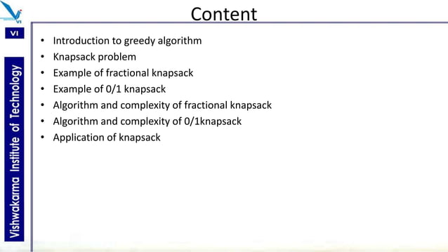 Knapsack problem using greedy approach | PPTX