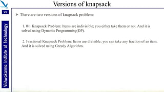 Knapsack problem using greedy approach | PPT