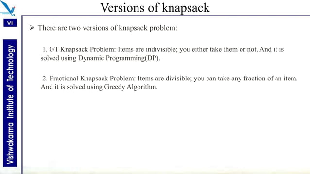 Knapsack problem using greedy approach | PPTX