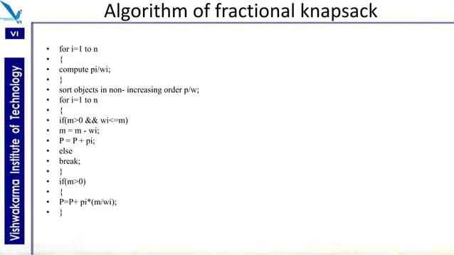 Knapsack problem using greedy approach | PPTX