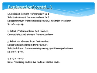 Review of Backtracking	1.  Construct the state-space tree• nodes: partial solutions• edges: choices in extending partial solutions2. Explore the state space tree using depth-first search3. “Prune” nonpromising nodes• dfs stops exploring subtrees rooted at nodes that cannotlead to a solution and backtracks to such a node’sparent to continue the search