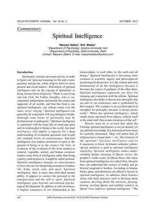 Spiritual Intelligence (SQ)