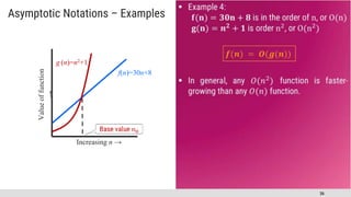 36
Asymptotic Notations – Examples
f(n)=30n+8
Increasing n →
g (n)=n2+1
Value
of
function
→
 