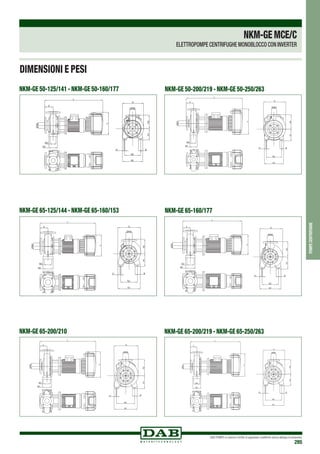 DAB PUMPS si riserva il diritto di apportare modifiche senza obbligo di preavviso
285
DIMENSIONI E PESI
NKM-GE 50-125/141 - NKM-GE 50-160/177 NKM-GE 50-200/219 - NKM-GE 50-250/263
NKM-GE 65-125/144 - NKM-GE 65-160/153 NKM-GE 65-160/177
NKM-GE 65-200/210 NKM-GE 65-200/219 - NKM-GE 65-250/263
pompecentrifughe
NKM-GEMCE/C
ELETTROPOMPE CENTRIFUGHE MONOBLOCCO CON INVERTER
DNA
DNM
G
B
N1
N2
S1 H1H2
Y
M1
M2
A
L
DNA
DNM
G
B
N1
N2
S1
H1H2
Y
M1
M2
A
L
DNA
DNM
G
H2H1
N1
N2
S1 B
L
A
M1
M2
Y
DNA
DNM
G
H2H1
N1
N2
S1 B
L
A
M1
M2
Y
DNA
DNM
N1
N2
BS1
H1H2
G
Y
L
A
M1
M2
DNA
DNM
N1
N2
BS1
H1H2
G
Y
L
A
M1
M2
DNA
DNM
G
H2H1
N1
N2
S1 B
Y
L
A
M1
M2
DNA
DNM
G
H2H1
N1
N2
S1 B
Y
L
A
M1
M2
DNA
DNM
G
N1
N2
S1 B
H1H2
Y
M1
M2
A
L
DNA
DNM
G
N1
N2
S1 B
H1H2
Y
M1
M2
A
L
DNM
N1
N2
S1 B
H1H2
G
DNA
L
A
Y
M1
M2
DNM
N1
N2
S1 B
H1H2
G
DNA
L
A
Y
M1
M2
 
