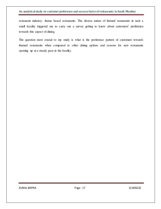 restaurant survey question