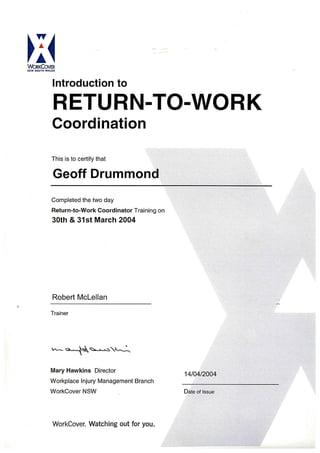 Return To Work Certificate