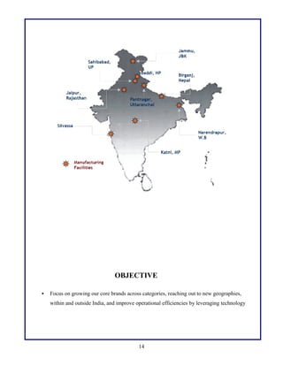 OBJECTIVE


Focus on growing our core brands across categories, reaching out to new geographies,
within and outside India, and improve operational efficiencies by leveraging technology

14

 