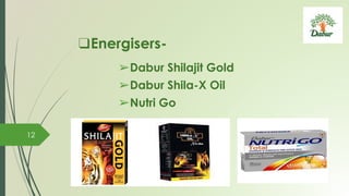 ❑Energisers-
➢Dabur Shilajit Gold
➢Dabur Shila-X Oil
➢Nutri Go
12
 