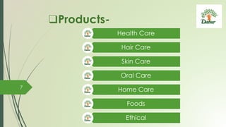 ❑Products-
Health Care
Hair Care
Skin Care
Oral Care
Home Care
Foods
Ethical
7
 