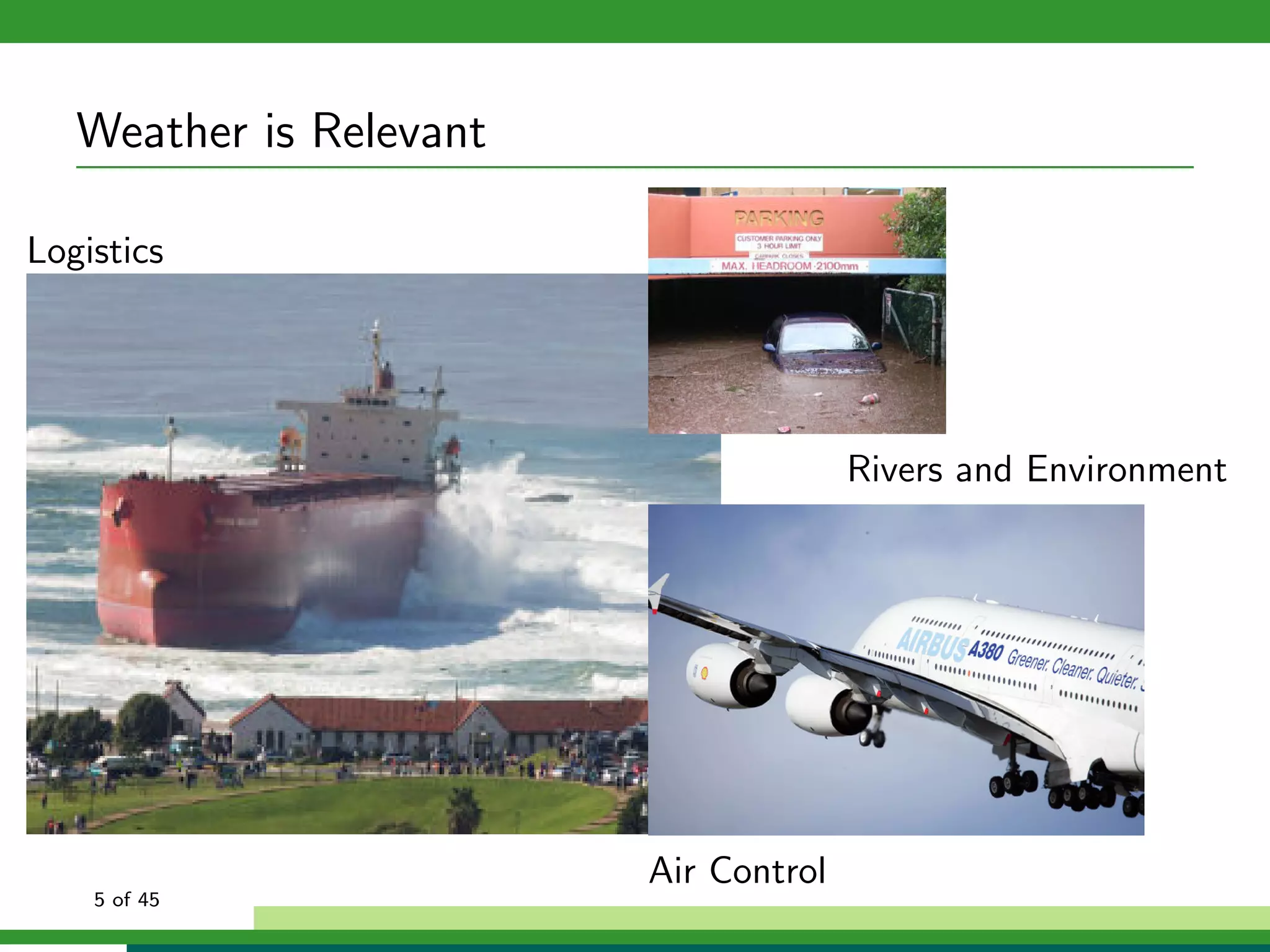 Weather is Relevant
Logistics
Rivers and Environment
Air Control
5 of 45
 