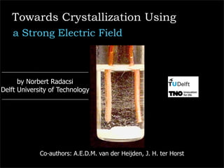 Towards Crystallization Using
by Norbert Radacsi
Delft University of Technology
Co-authors: A.E.D.M. van der Heijden, J. H. ter Horst
a Strong Electric Field
 