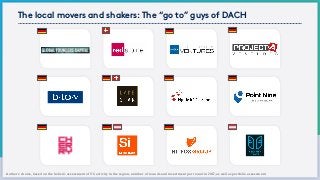 The local movers and shakers: The “go to” guys of DACH
Authors´choice,based on the holistic assessment of VC activity in the region,number of rounds and investment per round in 2017,as well as portfolio assessment
 