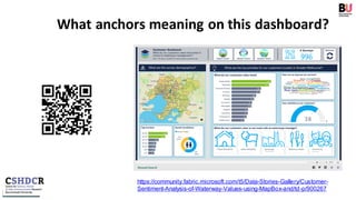 https://community.fabric.microsoft.com/t5/Data-Stories-Gallery/Customer-
Sentiment-Analysis-of-Waterway-Values-using-MapBox-and/td-p/900267
What anchors meaning on this dashboard?
 