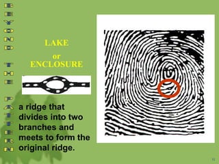 LAKE
or
ENCLOSURE
52
a ridge that
divides into two
branches and
meets to form the
original ridge.
 