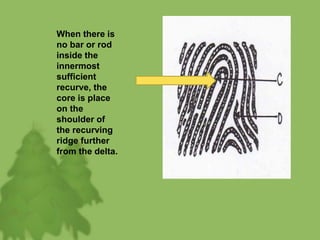 When there is
no bar or rod
inside the
innermost
sufficient
recurve, the
core is place
on the
shoulder of
the recurving
ridge further
from the delta.
 