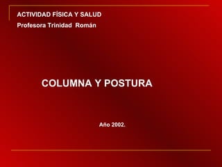 COLUMNA Y POSTURA ACTIVIDAD FÍSICA Y SALUD  Profesora Trinidad  Román Año 2002. 