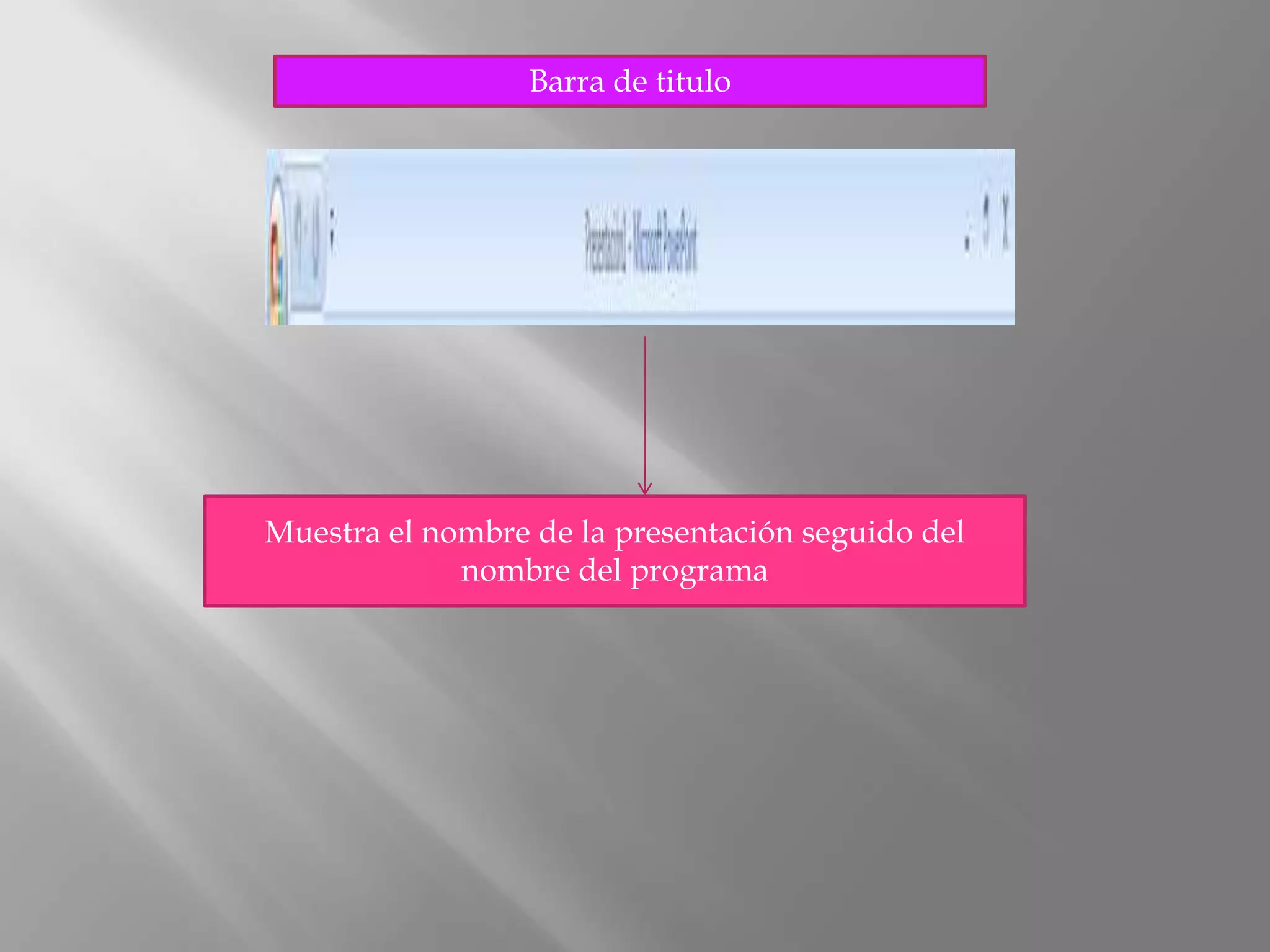 Barra de titulo




Muestra el nombre de la presentación seguido del
             nombre del programa
 