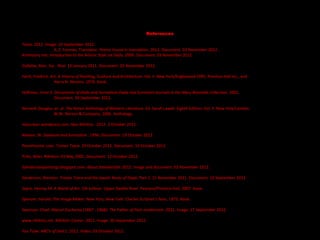 References

Tzara. 2012. Image. 20 September 2012.
                   A. Z. Forman, Translator. Poems Found in translation. 2012. Document. 03 November 2012.
ArtHistory.net. Introduction to the Artistic Style od Dada. 2009. Document. 03 November 2012.

Gullette, Alan. Sur . Real. 13 January 2011. Document. 03 November 2012.

Hartt, Fredrick. Art; A History of Painting, Sculture and Architecture. Vol. II. New York/Englewood Cliffs: Prentice-Hall Inc., and
                   Harry N. Abrams, 1976. book.

Hoffman, Irene E. Documents of Dada and Surrealism:Dada and Surrealist Journals in the Mary Reynolds Collection. 2001.
                 Document. 30 September 2012.

Kenneth Douglas, et. al. The Noton Anthology of Western Literature. Ed. Sarah Lawall. Eighth Edition. Vol. II. New York/London:
                W.W. Norton & Company, 2006. Anthology.

neozubair.wordpress.com. Neo Nihilists . 2012. 2 October 2012.

Nielsen, W. Dadaism and Surrealism . 1996. Document. 19 October 2012.

PoemHunter.com. Tristan Tzara. 19 October 2012. Documant. 19 October 2012.

Pratt, Allan. Nihilism. 03 May 2005. Document. 13 October 2012.

Salvidordalipaintings.blogspot.com. About SalvidorDali. 2012. Image and document. 02 November 2012.

Sanderson, Brenton. Tristan Tzara and the Jewish Roots of Dada, Part 1. 15 November 2011. Document. 10 September 2012.

Sayre, Henrey M. A World of Art. 5th edition. Upper Saddle River: Pearson/Prentice Hall, 2007. book.

Spencer, Harold. The Image Maker. New Yory, New York: Charles Scribner's Sons, 1975. Book.

Swanson, Chad. Marcel Duchamp (1887 - 1968): The Father of Post-modernism. 2012. Image. 17 September 2012.

www.nihilists.net. Nihilists' Corner. 2012. Image. 30 September 2012.

You Tube. ABC's of Dad 1. 2012. Video. 03 October 2012.
 