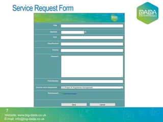 Website: www.big-dada.co.uk
E-mail: info@big-dada.co.uk
Service Request Form
7
 