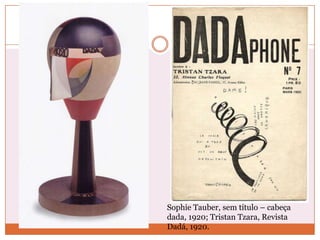 Sophie Tauber, sem título – cabeça
dada, 1920; Tristan Tzara, Revista
Dadá, 1920.
 