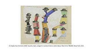 O chapéu faz o homem,1920. Guache, lápis, colagem e caneta-tinteiro sobre tábua. Max Ernst. MoMA, Nova York, EUA. 
 