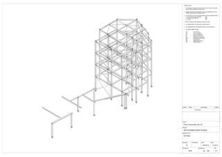 REVISIONS
Index Date Description Author
PROJECT No.
CLIENT
PROJECT
REVDRAWING No.
[G] -
DRAWING TITLE
DATE SCALEDRAWN BY CHECKED BY
Unit 2
Leydene Farm
PetersfieldSSC East Meon
Structural Steel Craft Ltd
Droxford Road
GU32 1HG Tel: 01730 823501
www.structuralsteelcaft.co.uk
2273-CPR-0276
58-63 SUMMERLANDS AVENUE
Pryer Construction (uk) Ltd
2378 100
3D Detail
03/06/2016SK
C1
1:75 @ A2
GENERAL NOTES
1. THIS DRAWING TO BE READ IN CONJUNCTION WITH THE NSSS 5TH EDITION
& STRUCTURAL ENGINEERS SPECIFICATION
2. FABRICATION/ERECTION TOLERANCES TO BE IN ACCORDANCE WITH THE
CURRENT NSSS UNLESS OTHERWISE NOTED.
3. ALL STEELWORK TO THE FOLLOWING GRADES UNLESS OTHERWISE NOTED:
i) ROLLED STRUCTURAL SECTIONS - S355
ii) ROLLED HOLLOW SECTION - S355
iii) PLATES - S275
4. REFER TO FABRICATION DRAWINGS FOR FINISH DETAILS
5. ALL CONNECTIONS TO HAVE MIN. 2No. GRADE 8.8 BOLTS
6. ALL DIMENSIONS ARE IN MILLIMETERS AND LEVELS ARE IN METERS
7. STEELWORK ABBREVIATIONS
TOS - TOP OF STEEL
TOC - TOP OF CONCRETE
TOF - TOP OF FOUNDATION
FFL - FINISHED FLOOR LEVEL
SSL - STRUCTURAL SLAB LEVEL
USBP - UNDERSIDE OF BASEPLATE
AOE - AS OTHER END
USS - UNDERSIDE OF STEEL
CCS - CROSS CENTRES
 