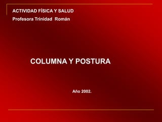 ACTIVIDAD FÍSICA Y SALUD
Profesora Trinidad Román




       COLUMNA Y POSTURA


                           Año 2002.
 