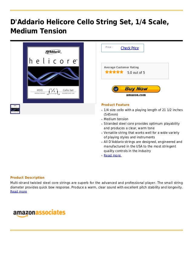 D'addario helicore cello string set, 1 4 scale, medium tension