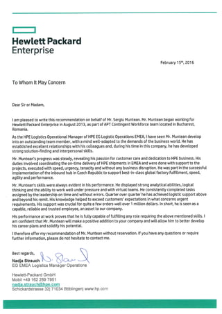 HP Enterprise - Recomandation Letter