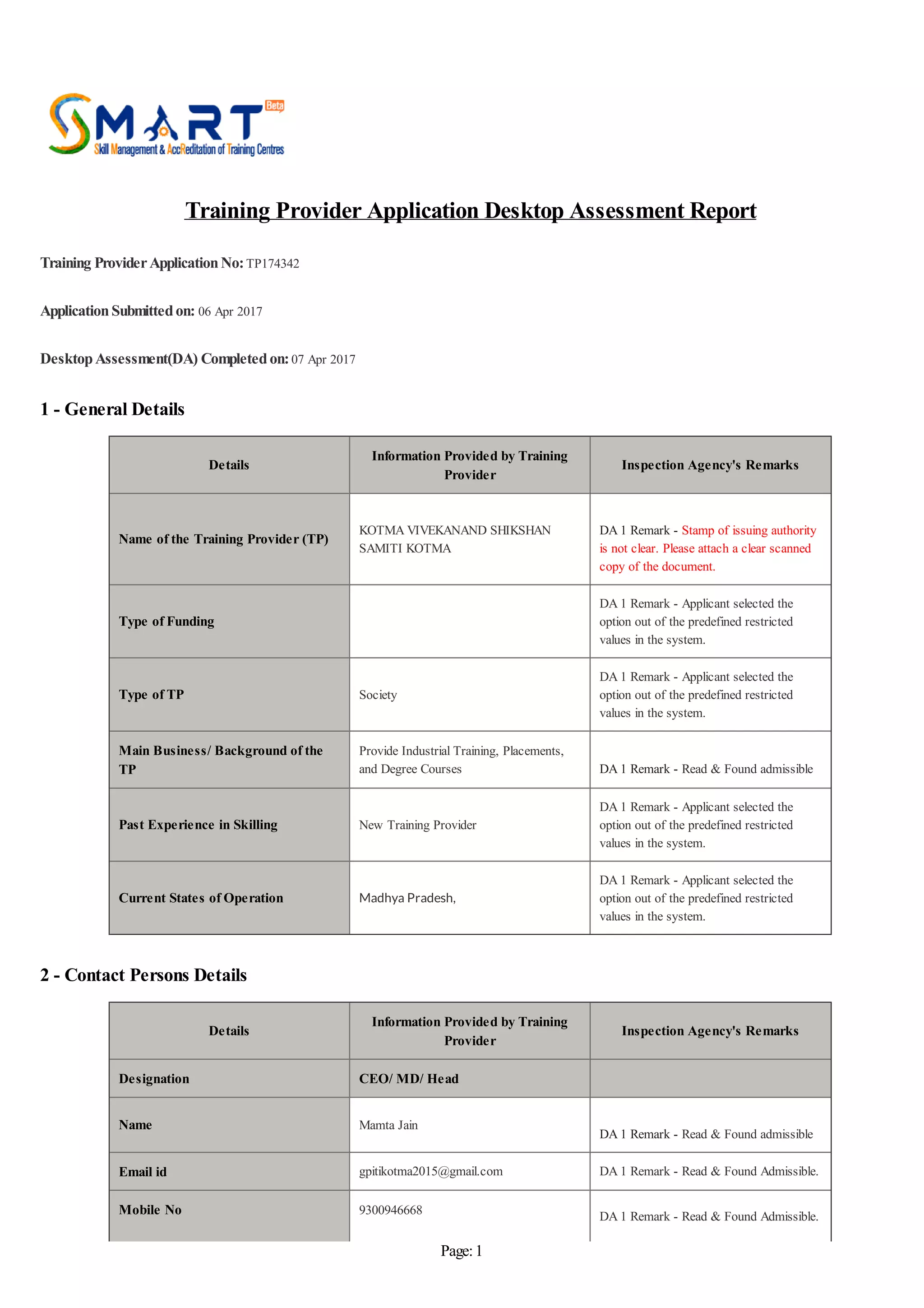 Dadnr report for pmkvy centre | PDF