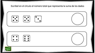 Escribel en el círculo el número total que representa la suma de los dados
 
