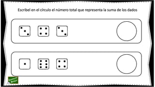 Escribel en el círculo el número total que representa la suma de los dados
 