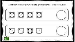 Escribel en el círculo el número total que representa la suma de los dados
 