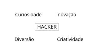 HACKER
InovaçãoCuriosidade
CriatividadeDiversão
 