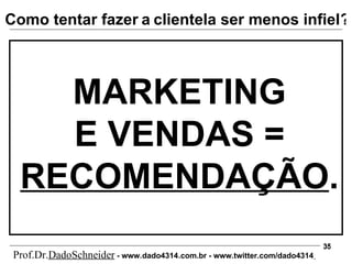 MARKETING E VENDAS =  RECOMENDAÇÃO . ? Como tentar fazer   a   clientela ser menos infiel Prof.Dr. DadoSchneider  - www.   dado4314   .com.br - www.twitter.com/dado4314   