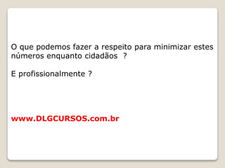O que podemos fazer a respeito para minimizar estes
números enquanto cidadãos ?
E profissionalmente ?
www.DLGCURSOS.com.br
 