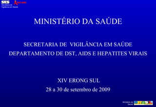 MINISTÉRIO DA SAÚDE SECRETARIA DE  VIGILÂNCIA EM SAÚDE DEPARTAMENTO DE DST, AIDS E HEPATITES VIRAIS  XIV ERONG SUL 28 a 30 de setembro de 2009 