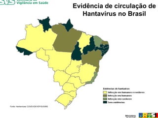 Evidência de circulação de
                                            Hantavírus no B
                                            H t í         Brasil
                                                               il




Fonte: Hantavirose/ COVEV/DEVEP/SVS/MS
                  / CO   /     /S S/ S
 