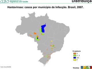 Distribuição
            Hantavirose: casos por município de Infecção Brasil, 2007
                                                Infecção. Brasil 2007.




Fonte: Sinan/SVS/MS
 