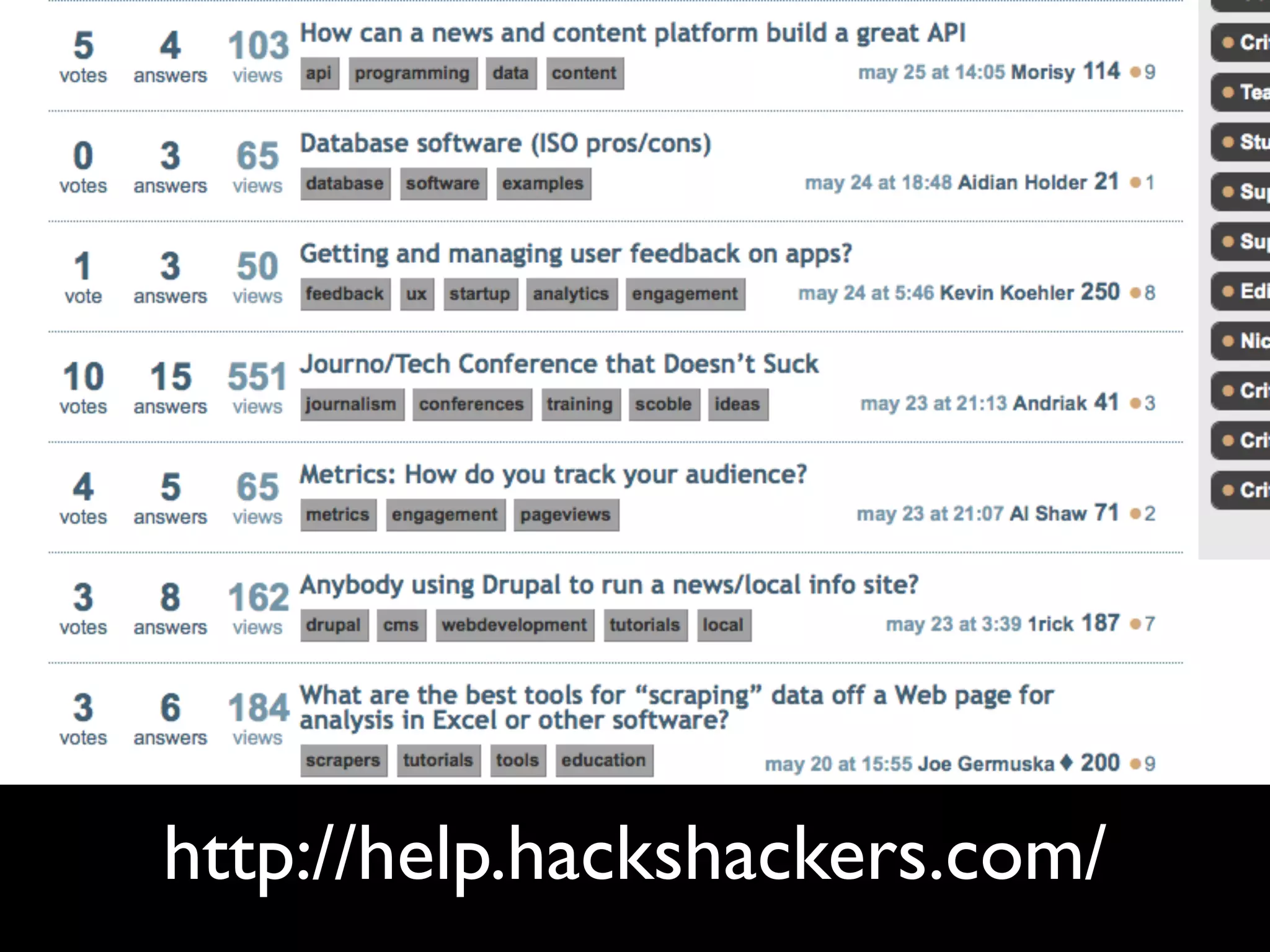 http://help.hackshackers.com/
 