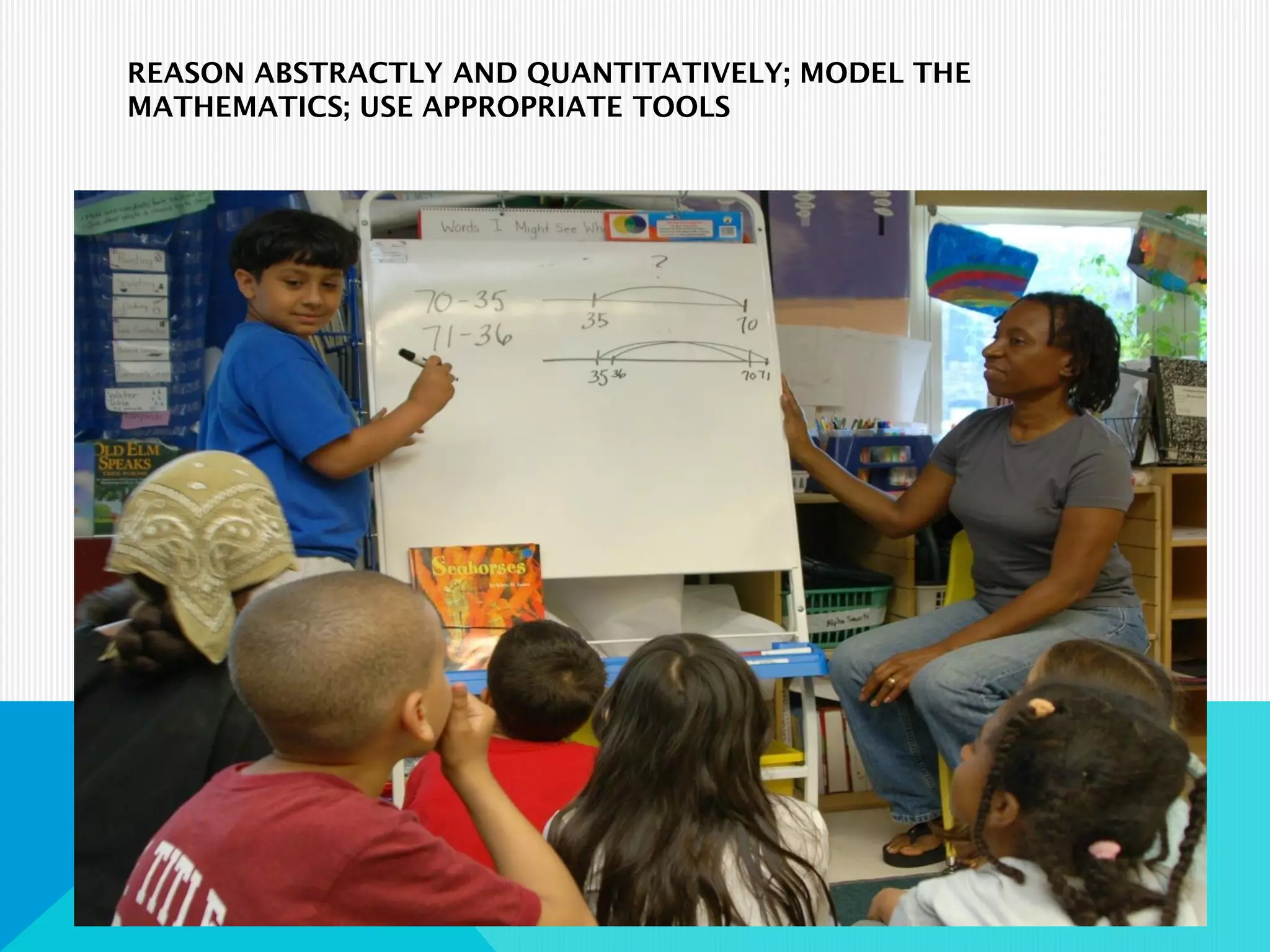 REASON ABSTRACTLY AND QUANTITATIVELY; MODEL THE
MATHEMATICS; USE APPROPRIATE TOOLS
 