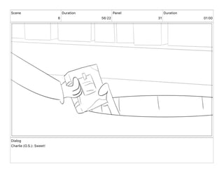Scene
6
Duration
56 22
Panel
31
Duration
01 00
Dialog
Charlie (O.S.): Sweet!
 