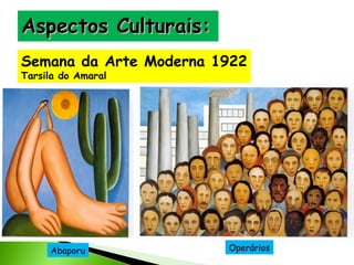 Aspectos Culturais:
Semana da Arte Moderna 1922
Tarsila do Amaral

Abaporu

Operários

 