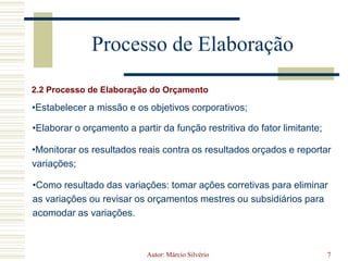 Elaborar o orçamento a partir da função restritiva do fator limitante;