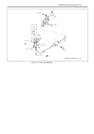 MOTOR (sistema de escape) 6J??5
1,8 ÷ 2,8
5
1,8 ÷ 2,8
6
Uno Febrero
4
4,0 ÷ 6,0
1,8 ÷ 2,8
0,8 ÷ 1,2
Tres
5.0
1,8 ÷ 2,8
4,0 ÷ 6,0
PAREJAS DE APRIETE (KGF · M)
FIG. 6J ?? 2 VEA LAS PAREJAS
 