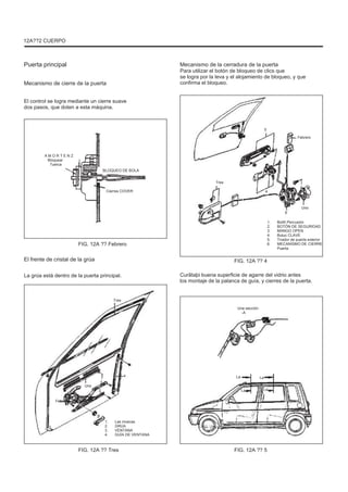 12A??2 CUERPO
Puerta principal
Mecanismo de cierre de la puerta
El control se logra mediante un cierre suave
dos pasos, que doten a esta máquina.
Mecanismo de la cerradura de la puerta
Para utilizar el botón de bloqueo de clics que
se logra por la leva y el alojamiento de bloqueo, y que
confirma el bloqueo.
5
Febrero
A M O R T E N Z
Bloquear
Tuerca
BLOQUEO DE BOLA
Tres
Cierres COVER 4
Uno
6
1.
2.
3.
4.
5.
6.
FIG. 12A ?? Febrero
El frente de cristal de la grúa
La grúa está dentro de la puerta principal.
FIG. 12A ?? 4
Bolth Percusión
BOTÓN DE SEGURIDAD
MANGO OPEN
Butuc CLAVE
Tirador de puerta exterior
MECANISMO DE CIERRE
Puerta
Curãtaþi buena superficie de agarre del vidrio antes
los montaje de la palanca de guía, y cierres de la puerta.
Tres
Una sección
-A
4
Uno
Febrero
La
La
La
La
1.
2.
3.
4.
Las moscas
GRÚA
VENTANA
GUÍA DE VENTANA
FIG. 12A ?? Tres FIG. 12A ?? 5
 