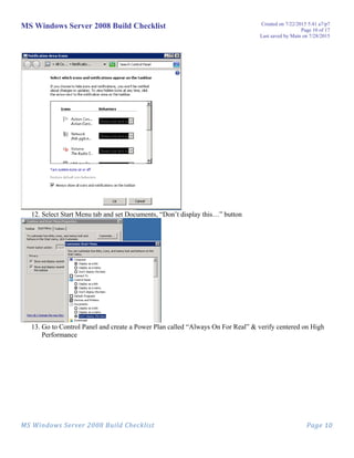 Windows Post Build Checklist SOP - 2013 Server Build | DOC